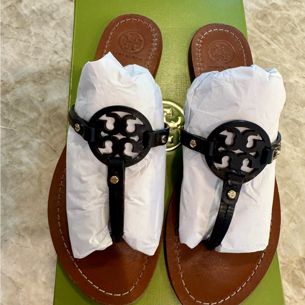 Tory Burch Black Miller Leather Sandals